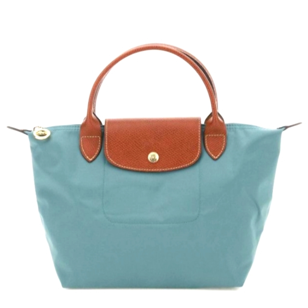 LONGCHAMP LE PLIAGE Nylon Canvas TOTE BAG Sea Green Teal W/ LEATHER STRAPS